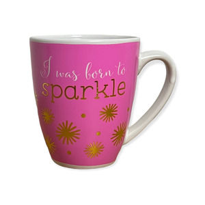 American Atelier Pink & White Ceramic I Was Born To Sparkle Stoneware Coffee Mug